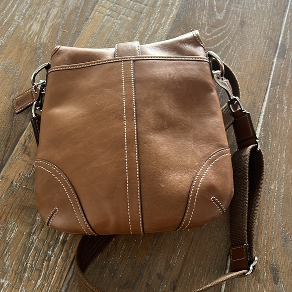 Tan, Leather Coach crossbody with canvas strap. - Picture 3 of 3